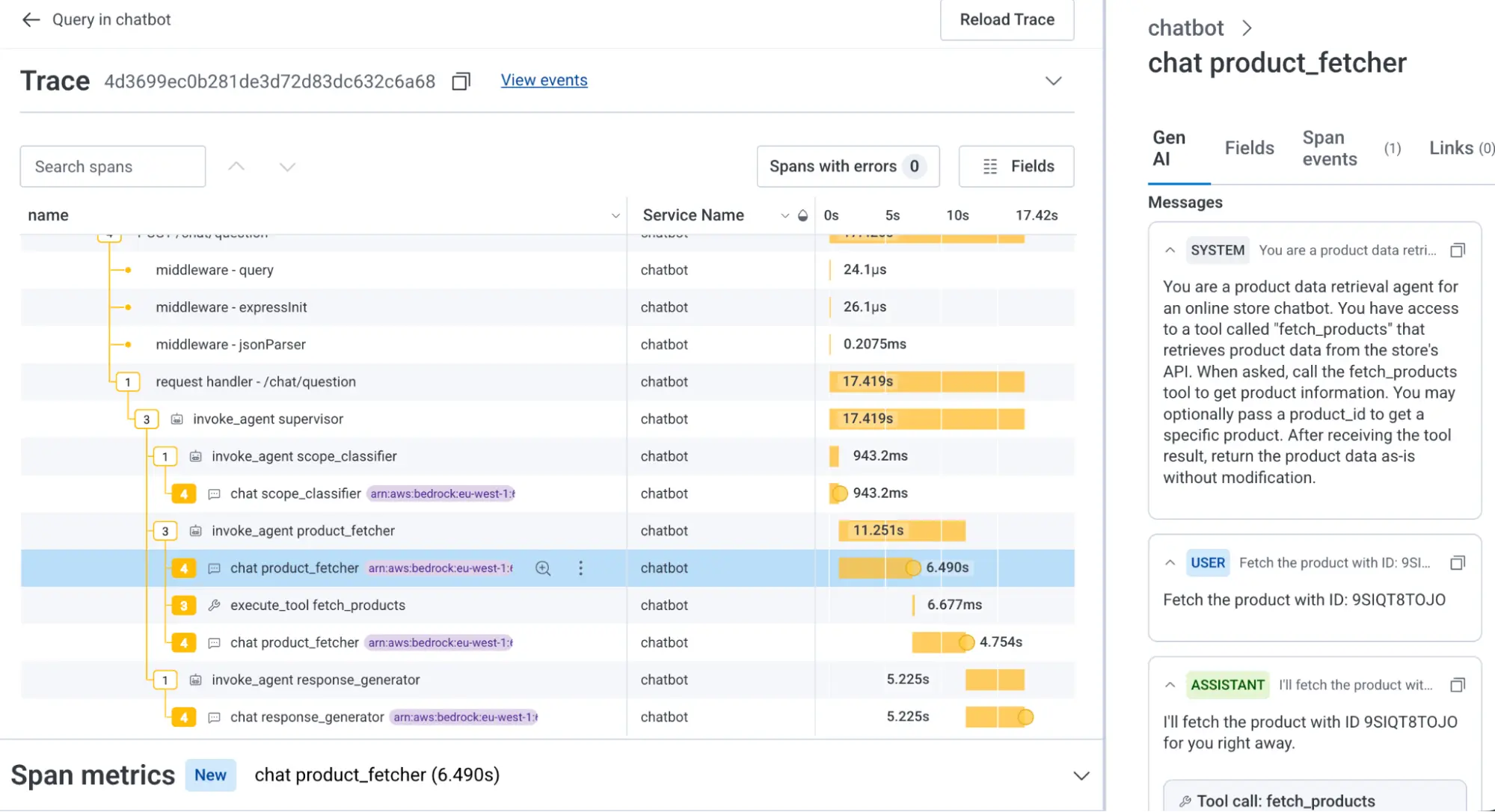 Chatbot agent making up part of an HTTP service that answers a customer question