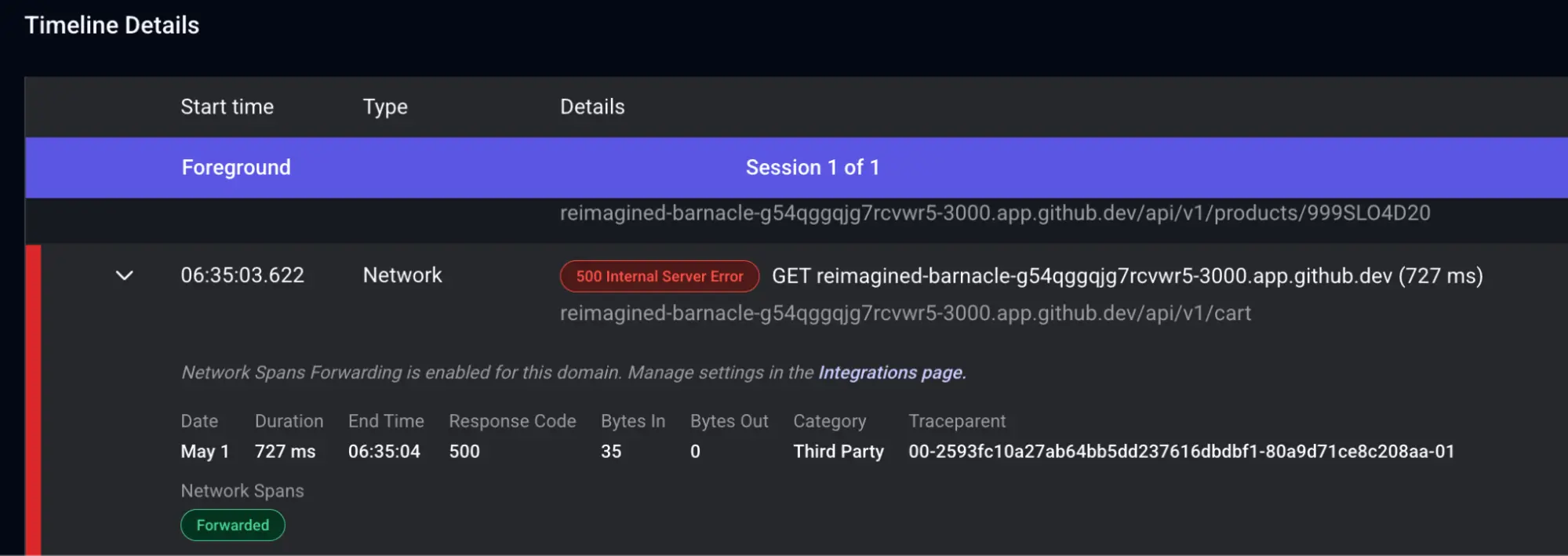 Erroneous response sent to the backend