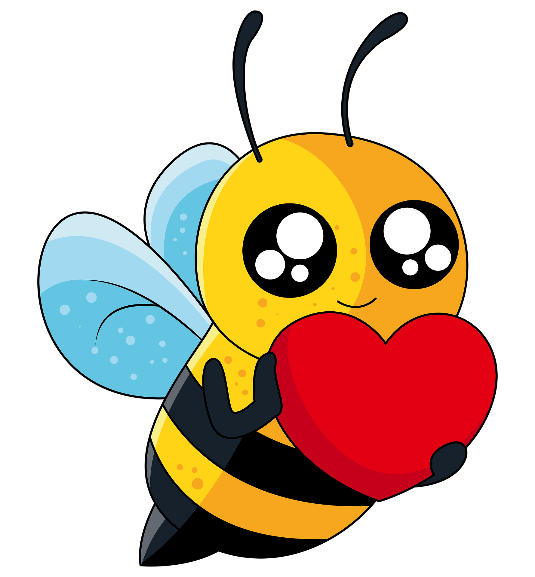 cartoon image of a bee holding a hear