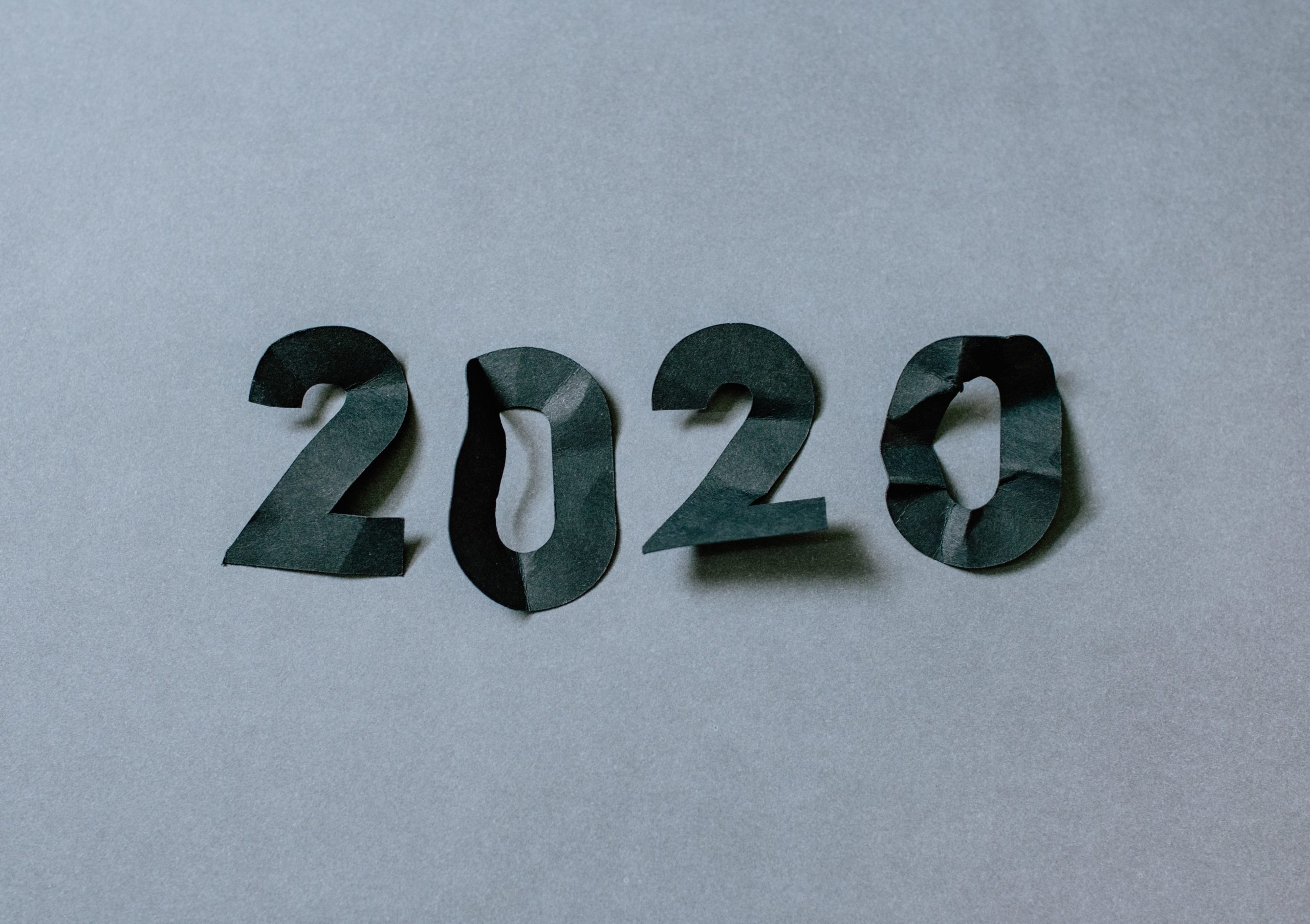 Black paper cutouts of the number 2020