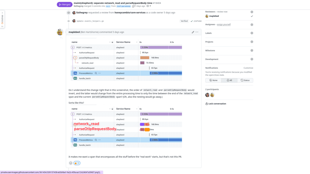 We had spans for many of these, but we found it convenient to add attributes onto the root spans for consistency and ease of querying.