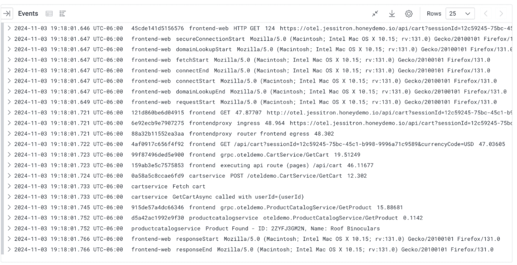 Trace spans can be viewed with logs.