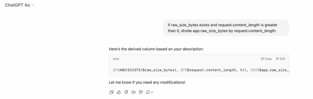 AI creating a derived column expression.